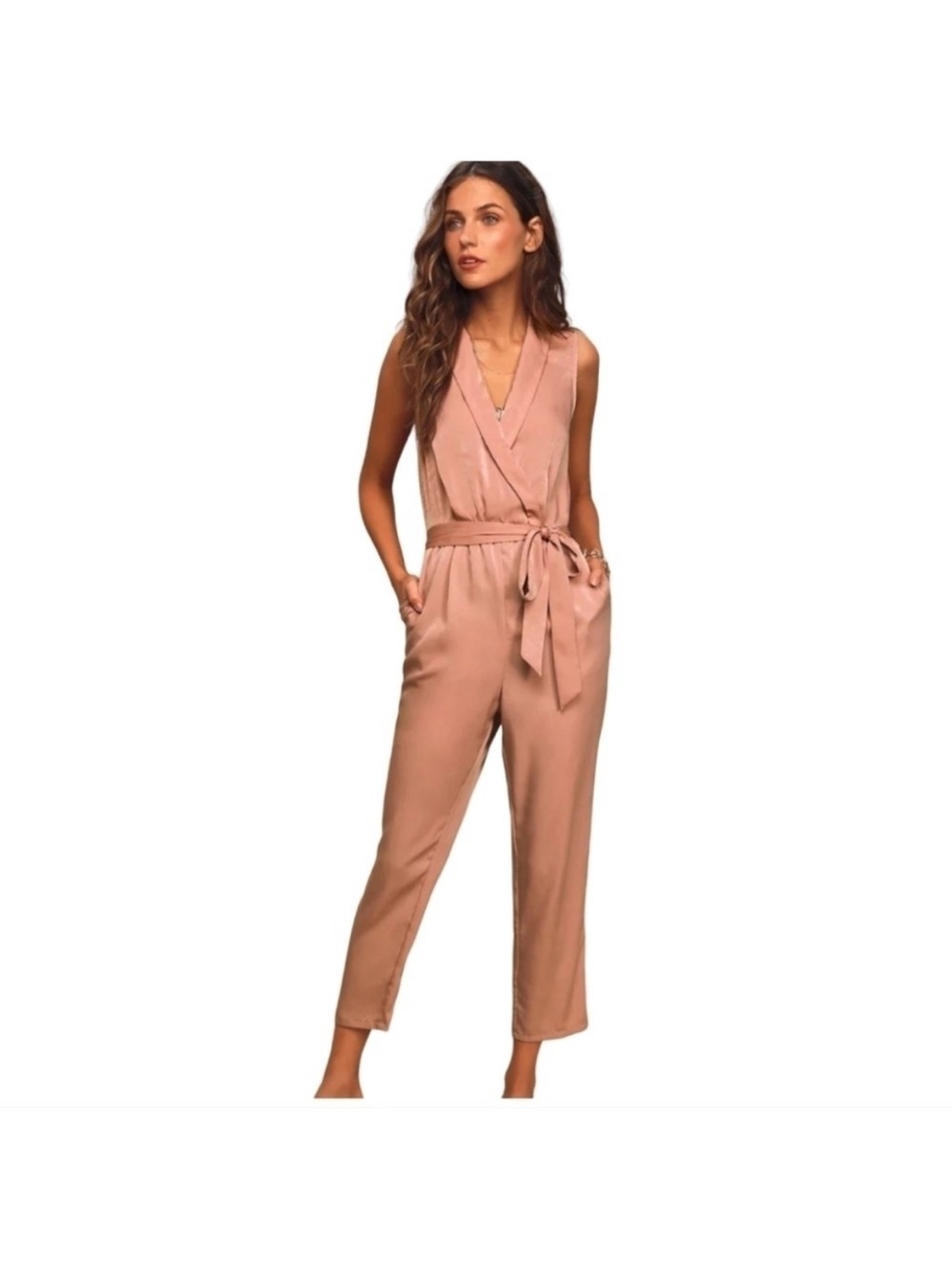 Lulus Love Like That Mauve Satin Sleeveless Jumpsuit